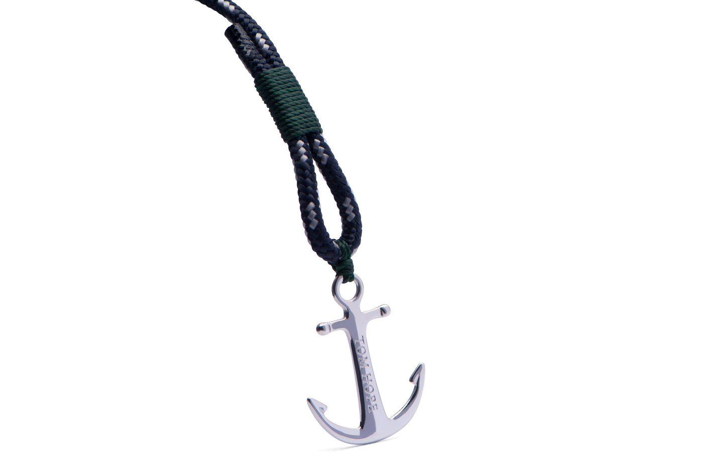 Tom hope medium 'southern green' single blue & white cord b'let sterling anchor clasp dark green trim