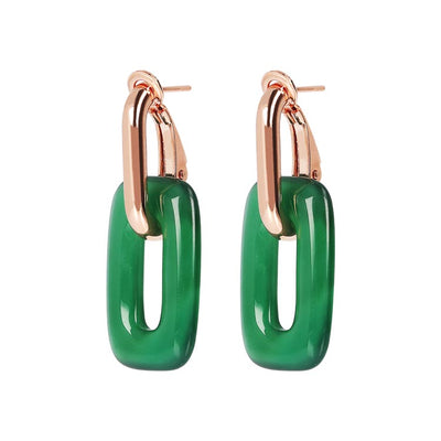 Bronzallure 'Variegata' Green Agate Link Earrings.