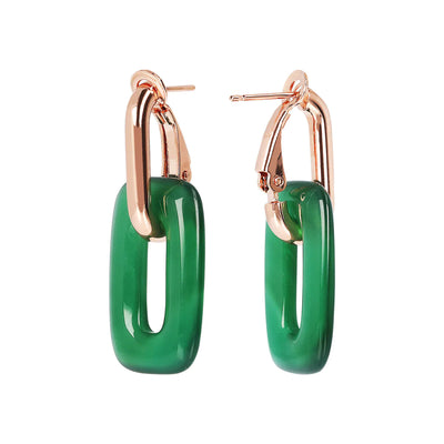Bronzallure 'Variegata' Green Agate Link Earrings.