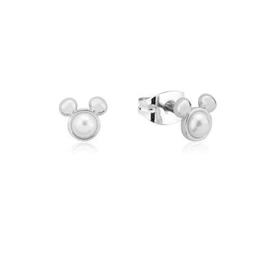 DISNEY "MICKEY" PEARL STUD EARRINGS SS W/G PLATE