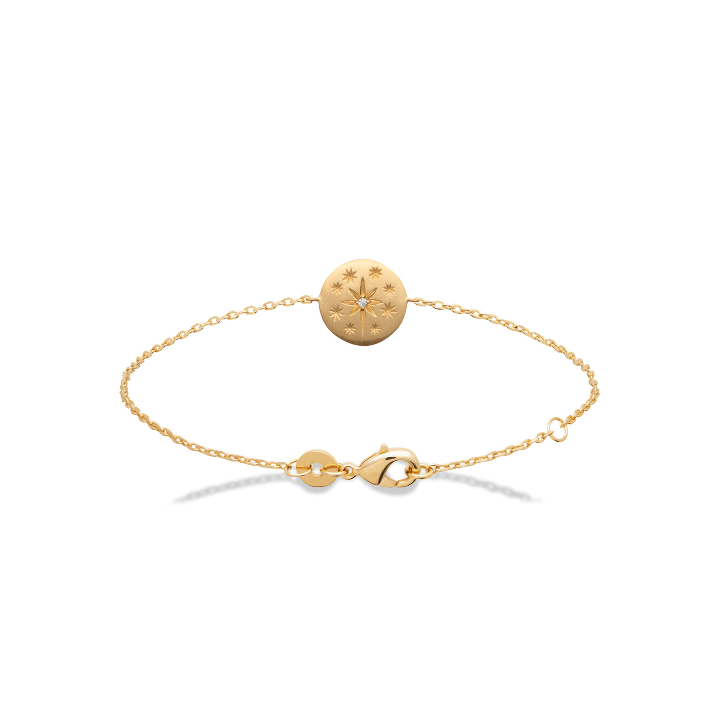 18ct Yellow Gold Plated CZ Starburst Brushed Disc Bracelet – 18cm