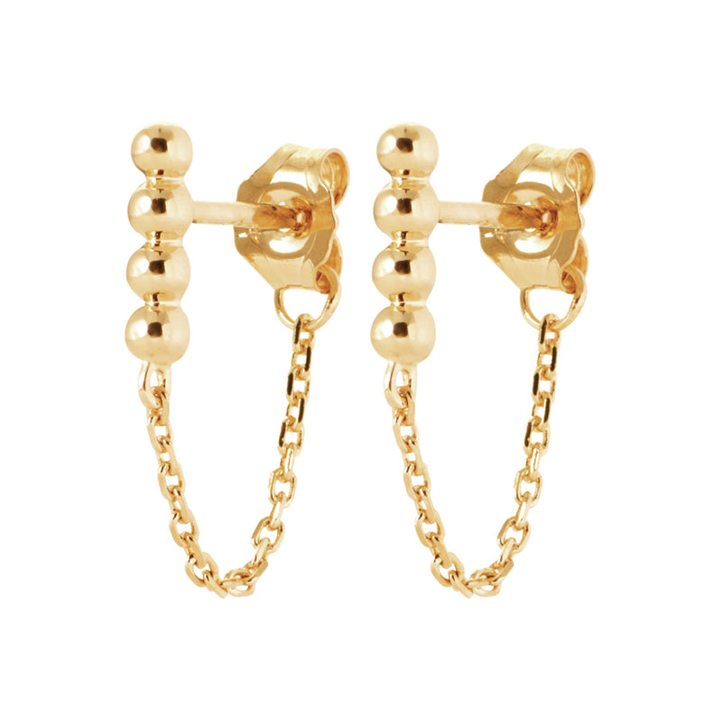 Yellow Gold Plated Beaded Bar & Chain Earrings.