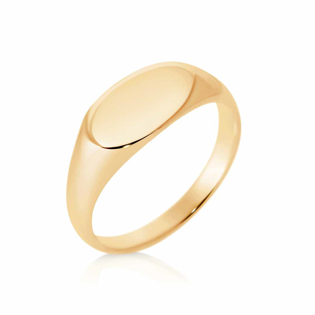 Oval Flat Top Signet Ring Yellow Gold Plate.