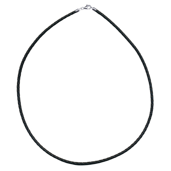 Black Plaited Leather Necklace with silver fittings - 55cm.