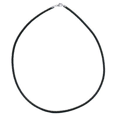 Black Plaited Leather Necklace with silver fittings - 55cm.