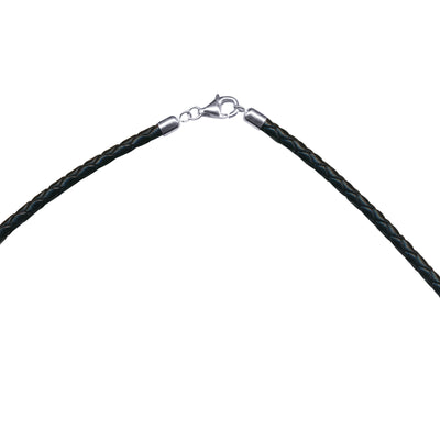 Black Plaited Leather Necklace with silver fittings - 55cm.