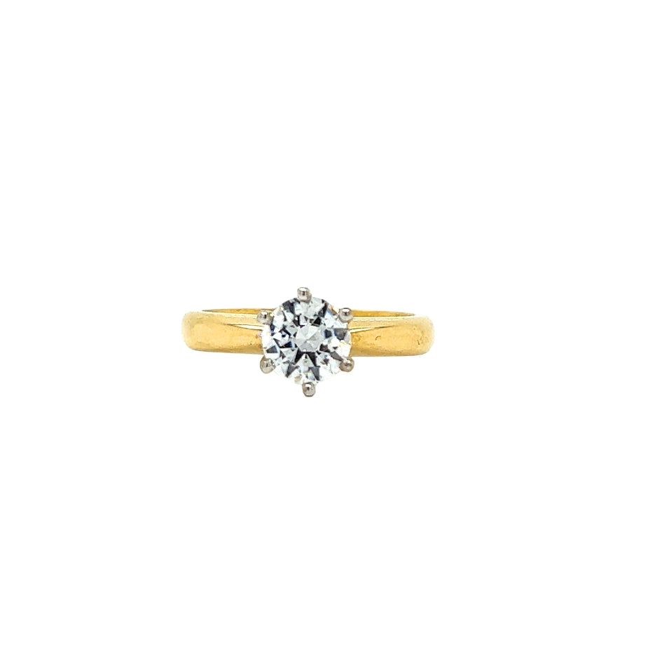 18ct Gold Solitaire Ring with 1 carat Cubic Zirconia.