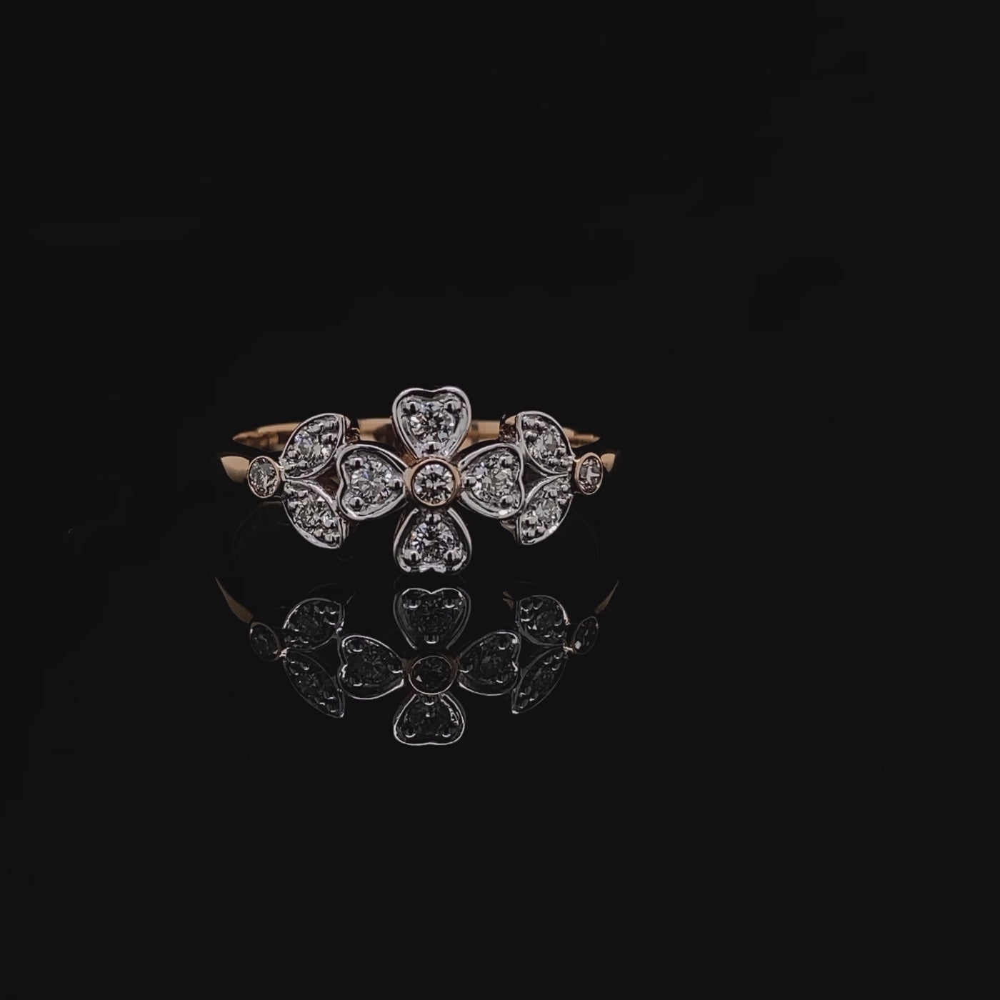 9ct Rose Gold Floral Diamond Dress Ring.