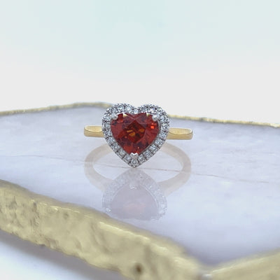 18ct. Gold Heart Shape Spessarite & Diamond Ring - 2.28 carats