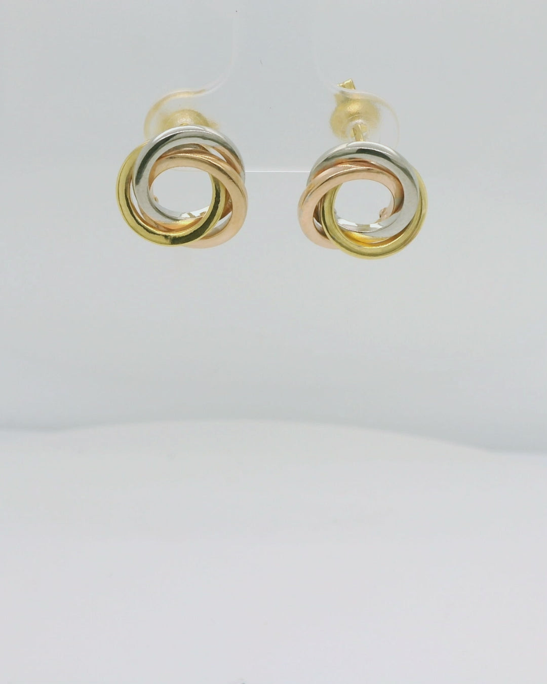 9ct 3 Tone Open Circle Stud Earrings.