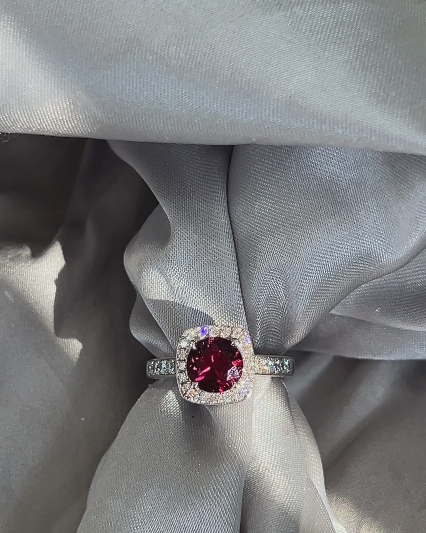 18ct White Gold Rhodolite Garnet & Diamond Cluster Ring