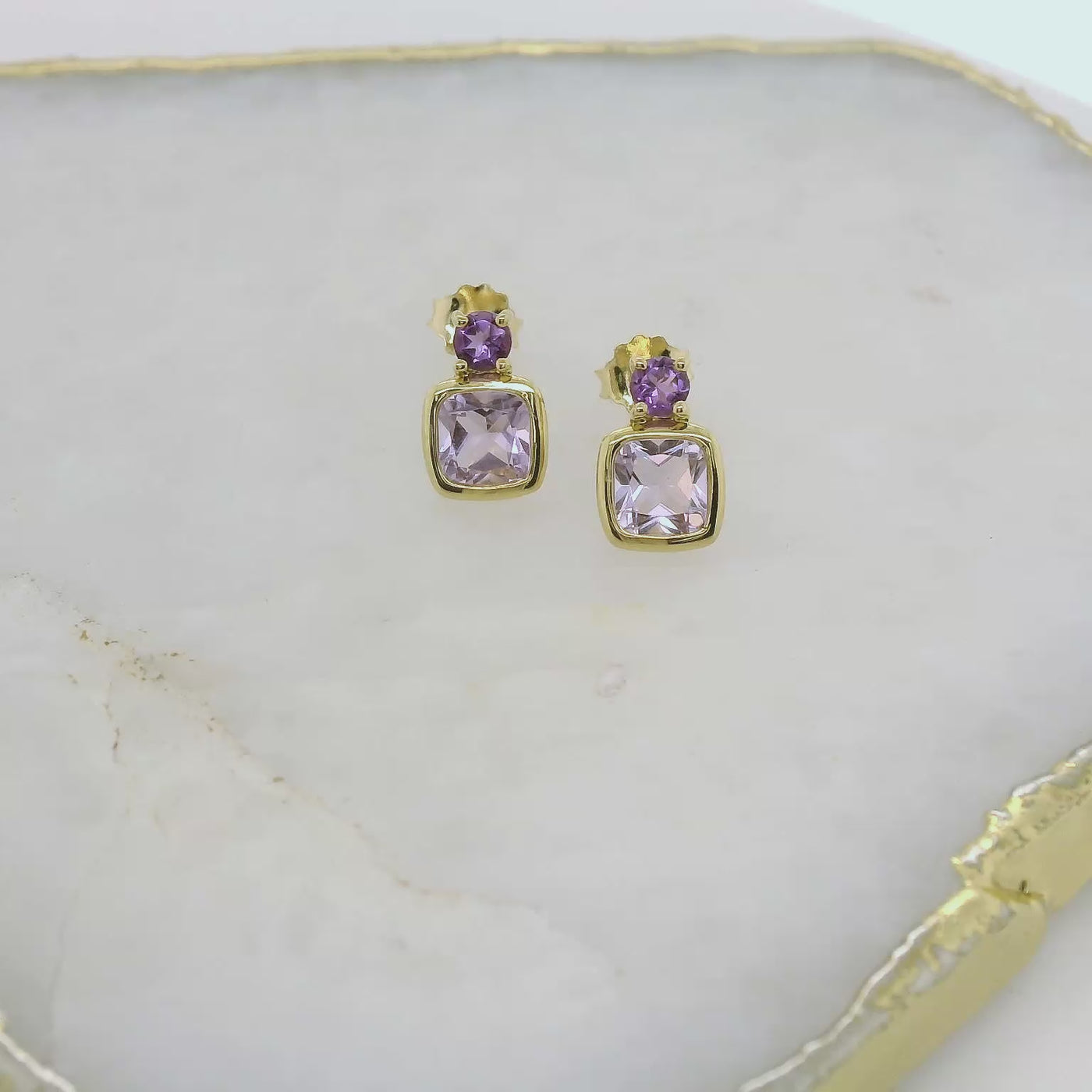 Pink Amethyst & Amethyst Stud Earrings.