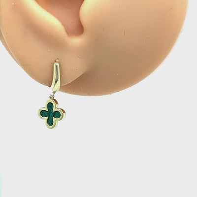 Clover Drop Earrings in 9ct Yellow Gold with Malachite.