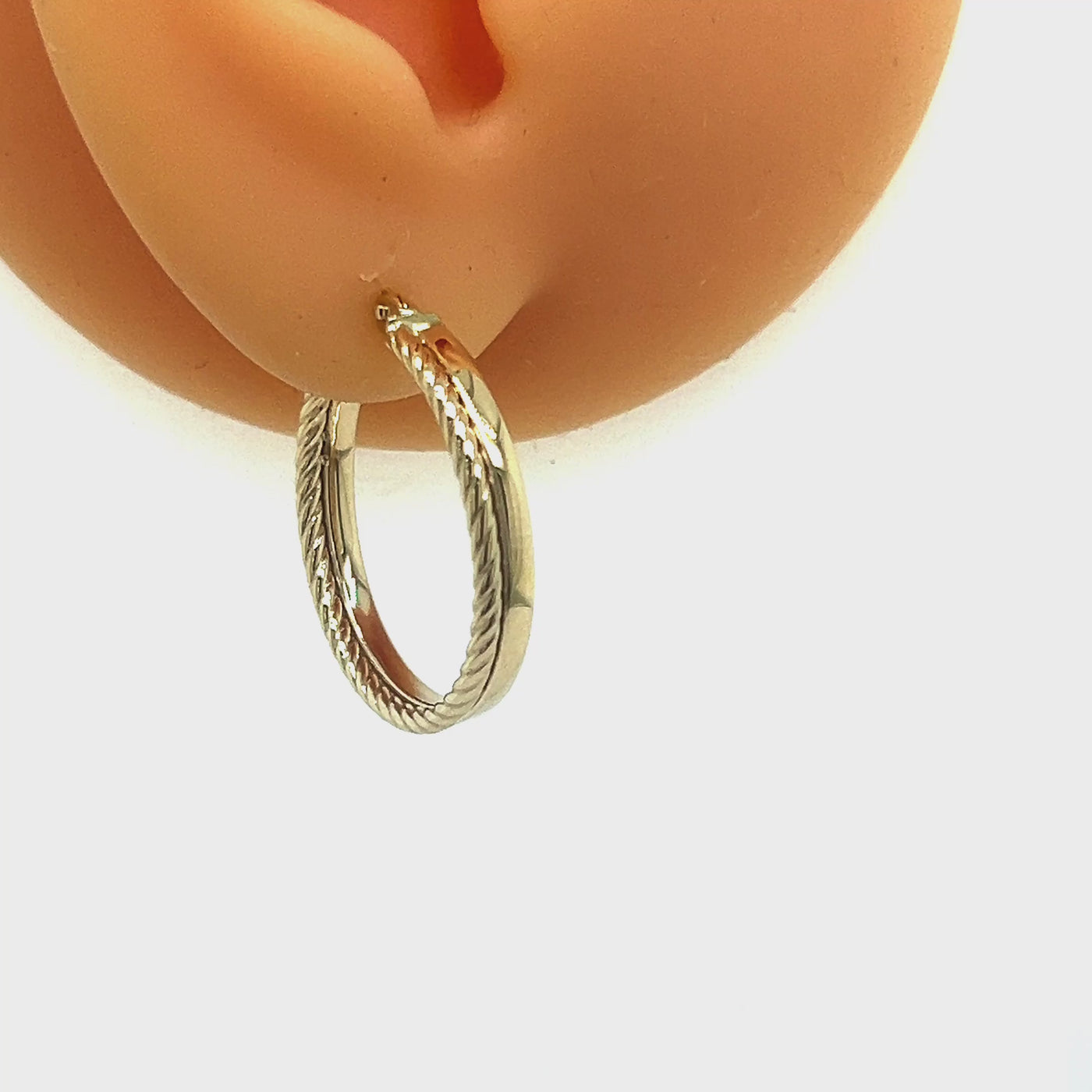 9ct Gold Double Hoop Earrings Featuring Plain & Twist Finish