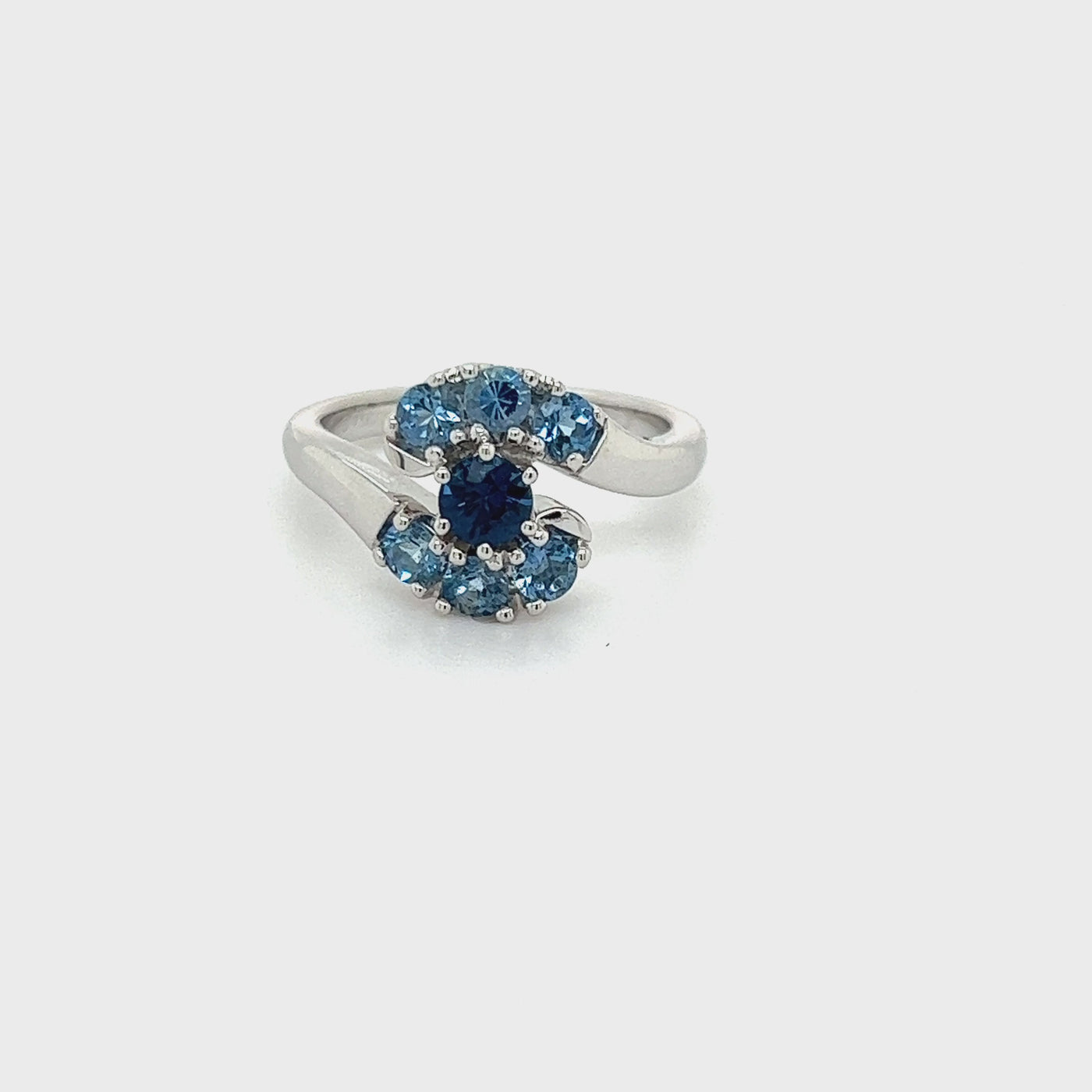 Custom Made 9ct White Gold Sapphire & Aquamarine Dress Ring.
