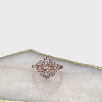 9ct Rose Gold Diamond Filigree Ring