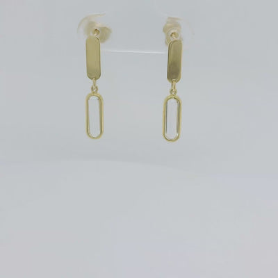 9ct Yellow Gold Paper Clip Drop Earrings with CZ