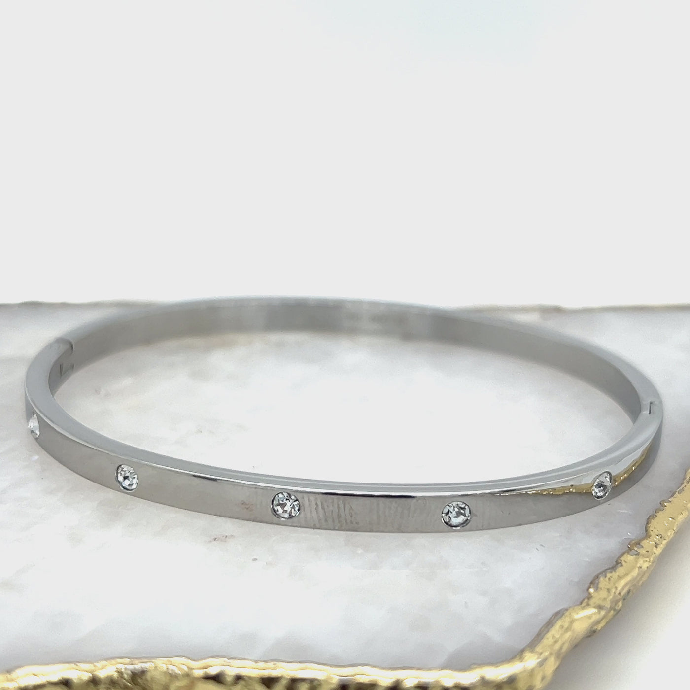 Ellaini Stainless Steel Bangle with Cubic Zirconias.