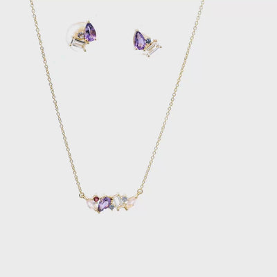 9ct Gold Natural Gemstone Necklace - Amethyst, Tourmaline, Tanzanite, Topaz