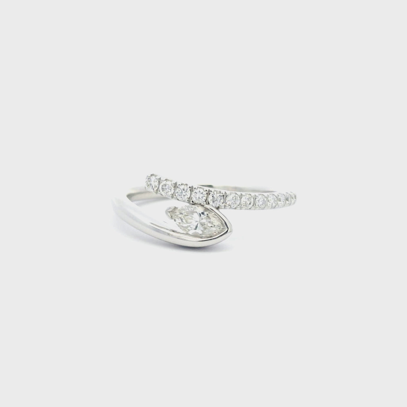 9ct White Gold Marquise Diamond Crossover Ring.