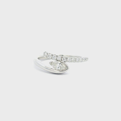 9ct White Gold Marquise Diamond Crossover Ring.