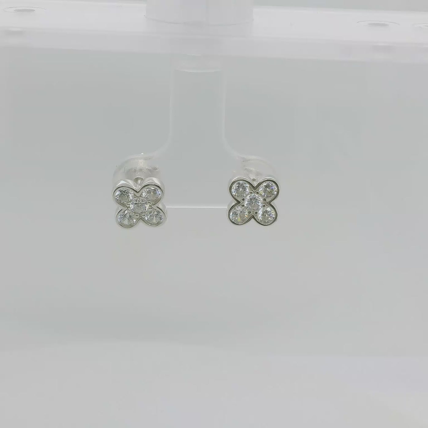 Sterling Silver CZ Clover Stud Earrings.