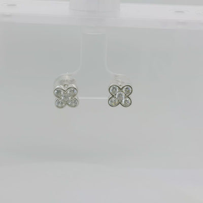 Sterling Silver CZ Clover Stud Earrings.