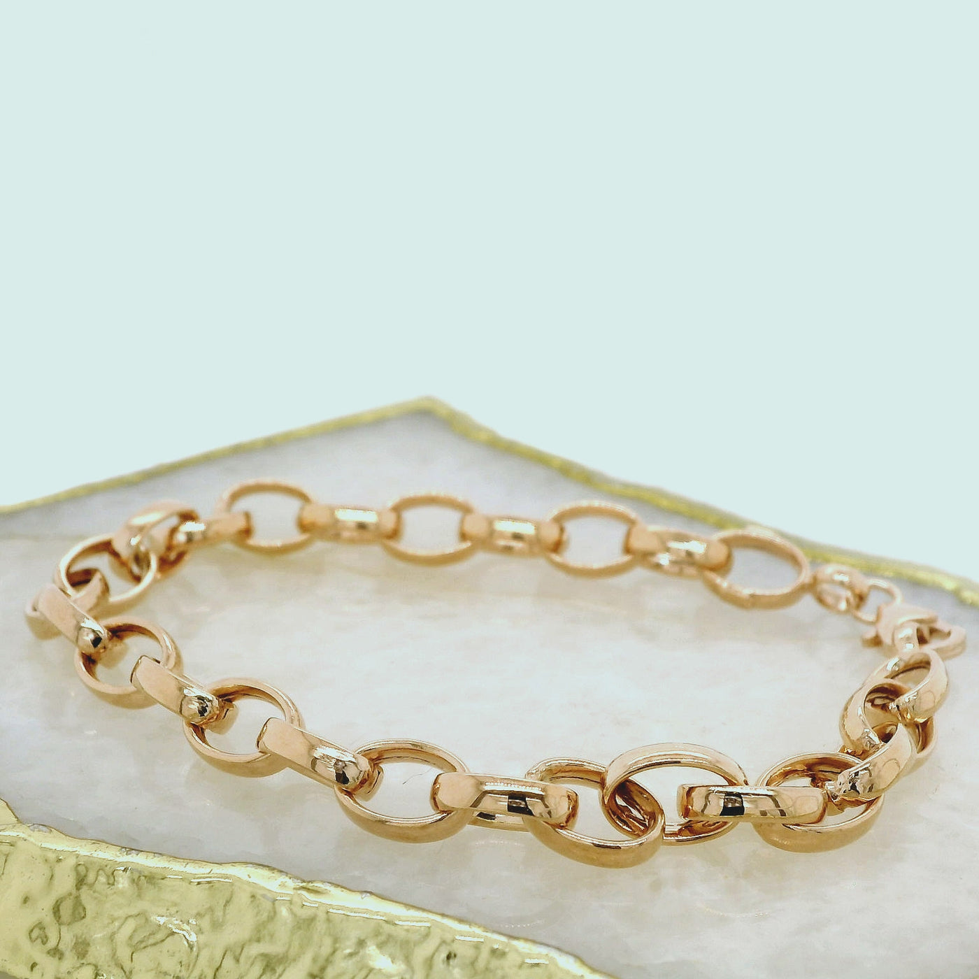 9ct Rose Gold Silver Filled Oval Belcher Bracelet