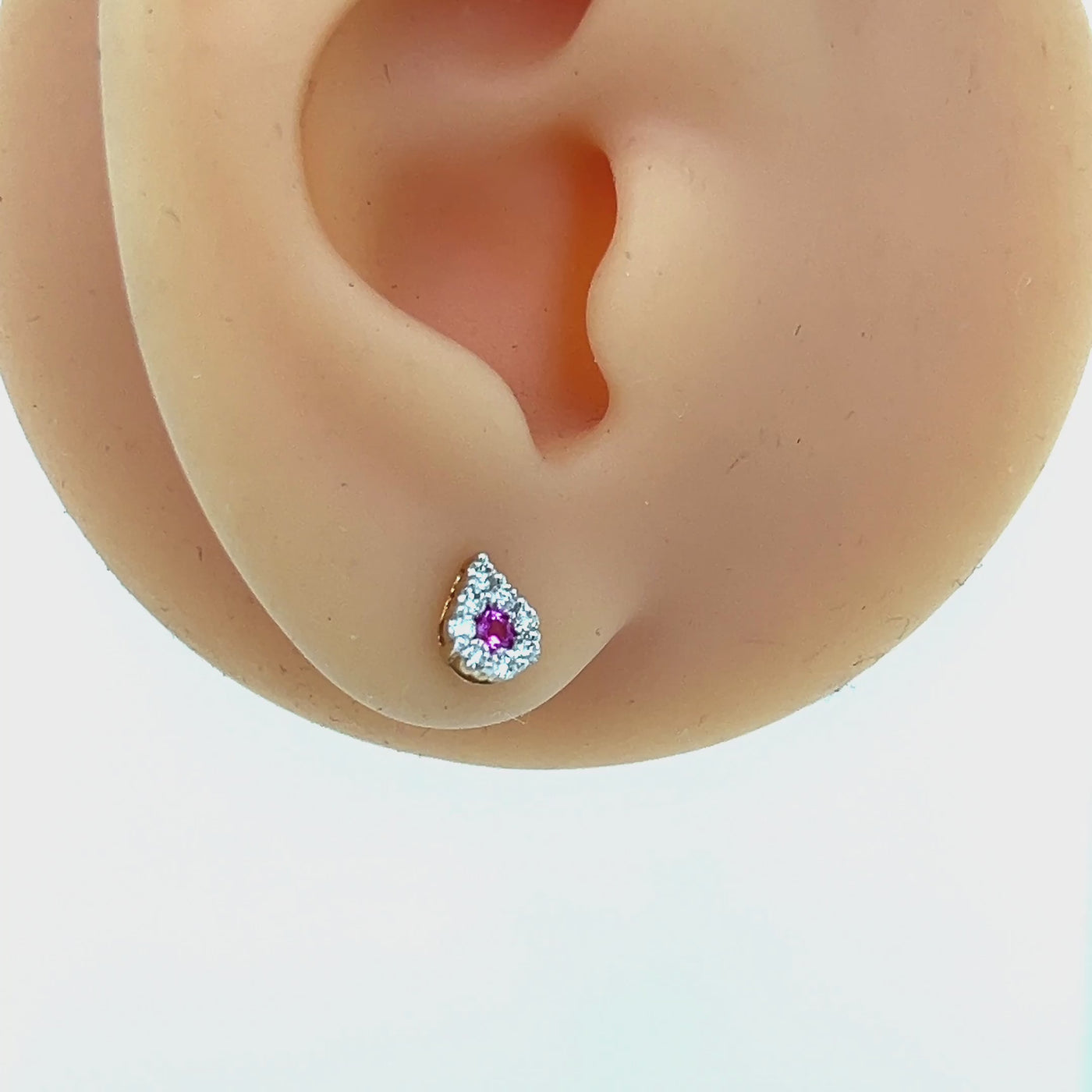 Pink Sapphire & Diamond Teardrop Cluster Stud Earrings.