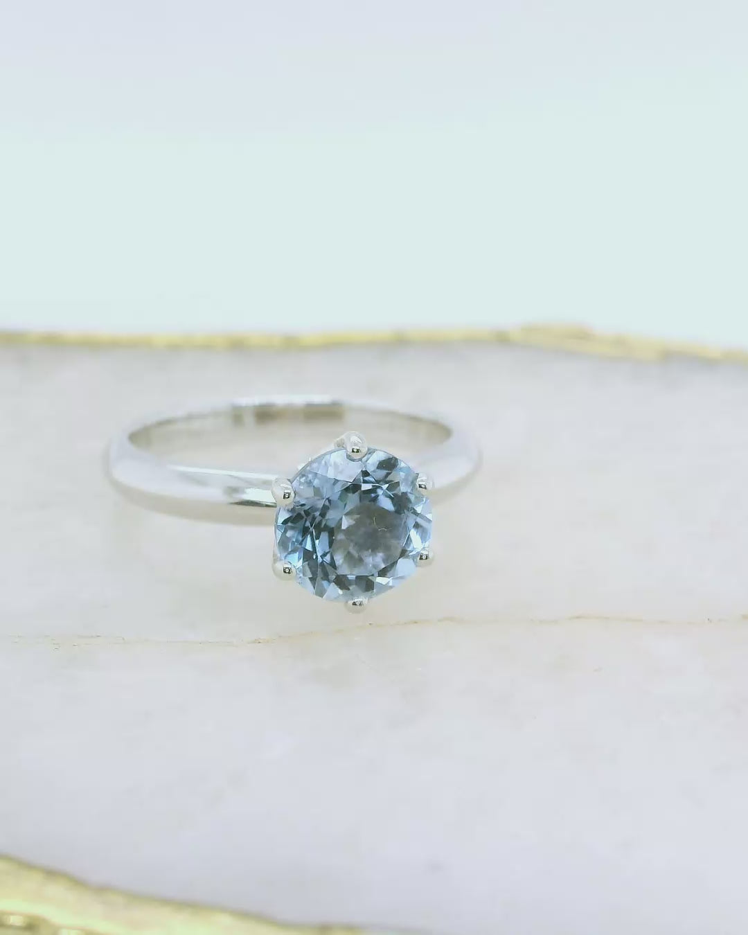 Aquamarine & Pink Diamond Solitaire Ring.