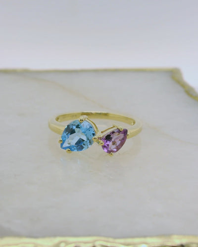 A Playful Blend of Colors: Double Pear Gemstone Ring