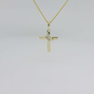 9ct Yellow Gold Diamond Set Cross.