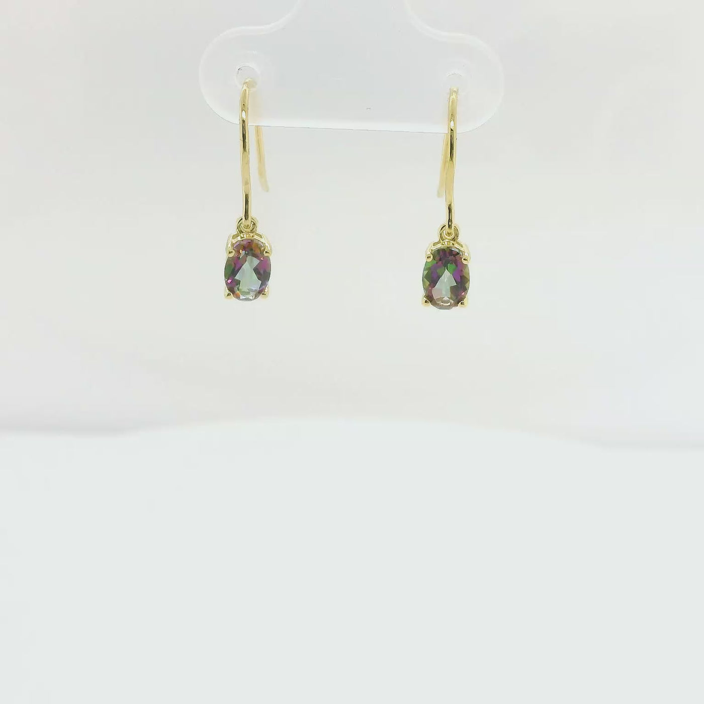 9ct Yellow Gold Oval Mystic Topaz Drop Earrings.