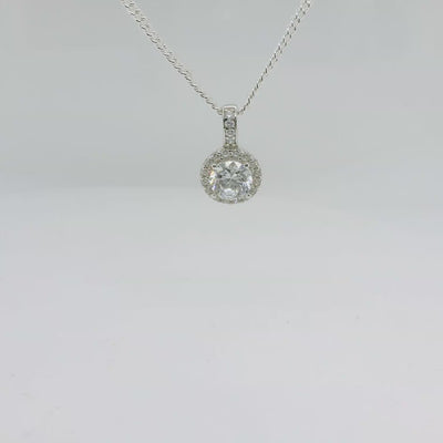 9ct White Gold CZ Halo Cluster Pendant