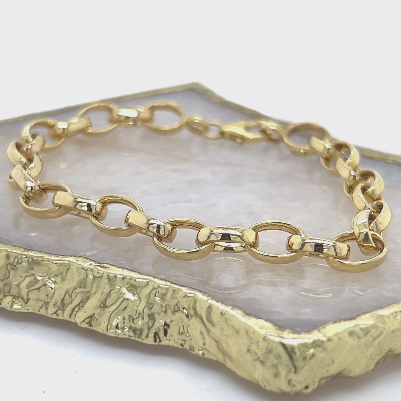 9ct Yellow Gold Silver Filled Oval Belcher Link Bracelet 19cms