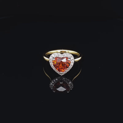 18ct. Gold Heart Shape Spessarite & Diamond Ring - 2.28 carats