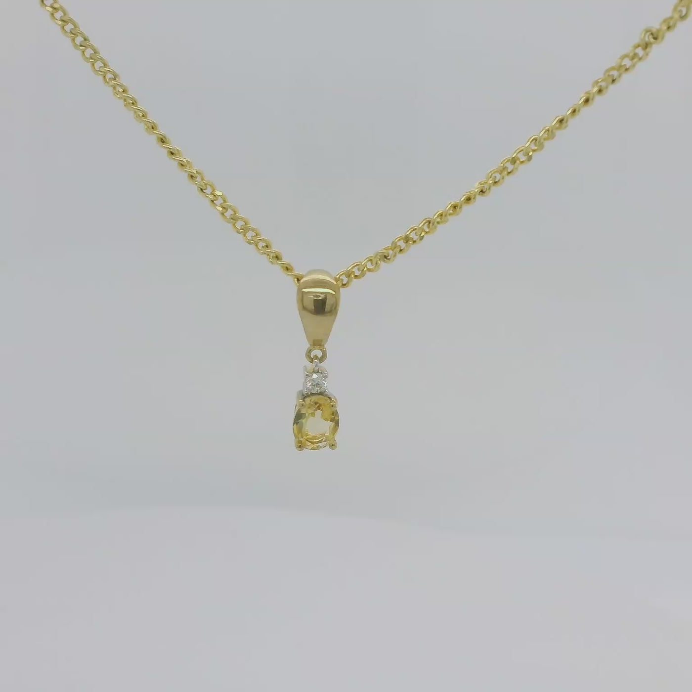 9ct Gold Oval Citrine & Diamond Pendant.