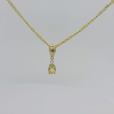 9ct Gold Oval Citrine & Diamond Pendant.