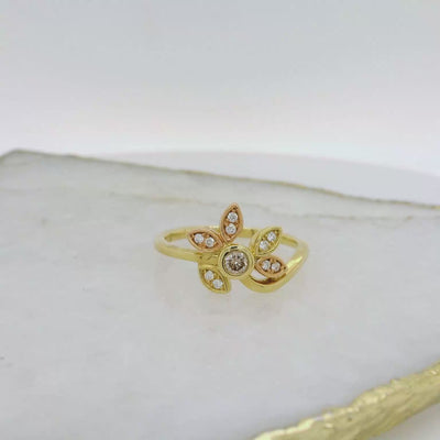 Dreamtime 9ct Yellow & Rose Gold Champagne & White Diamond Flower Ring – TDW 0.18ct