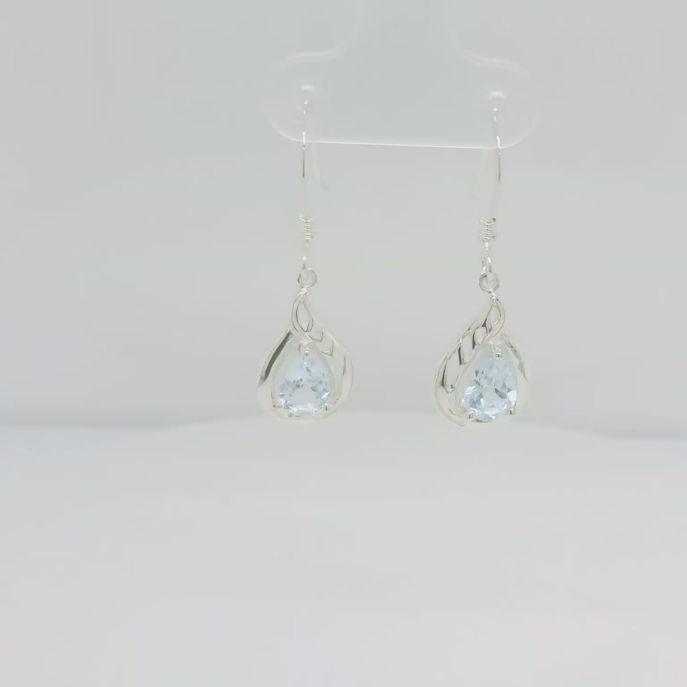 Sterling Silver Blue Topaz Filigree Teardrop Earrings.