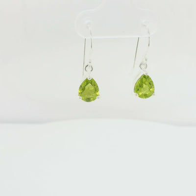 Silver Pear Shaped Peridot Drop Earrings.