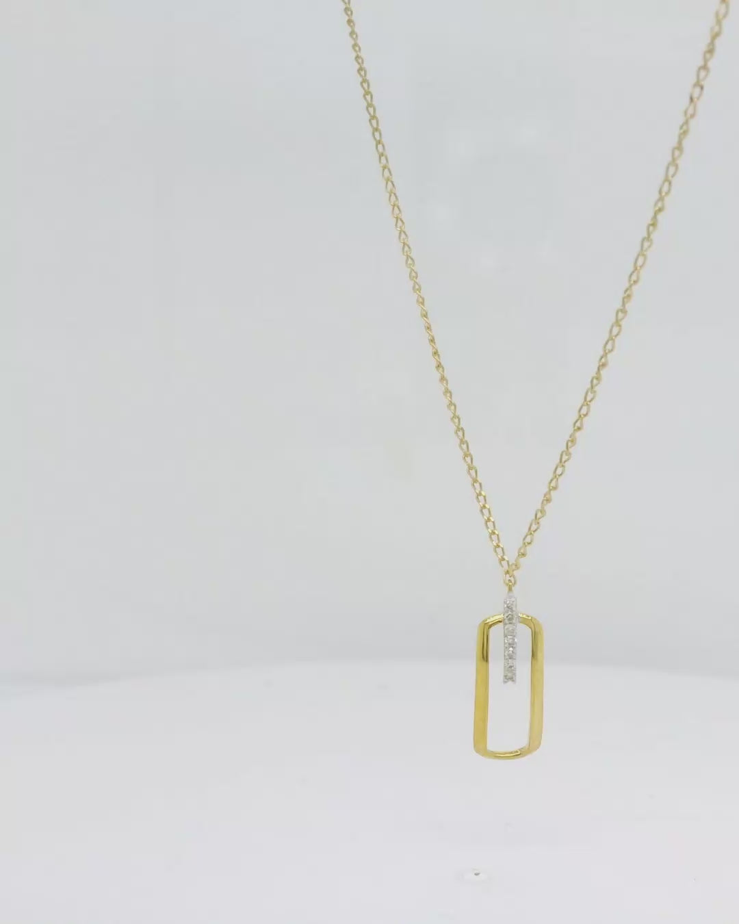 9ct Yellow Gold Diamond Bar Pendant Necklace