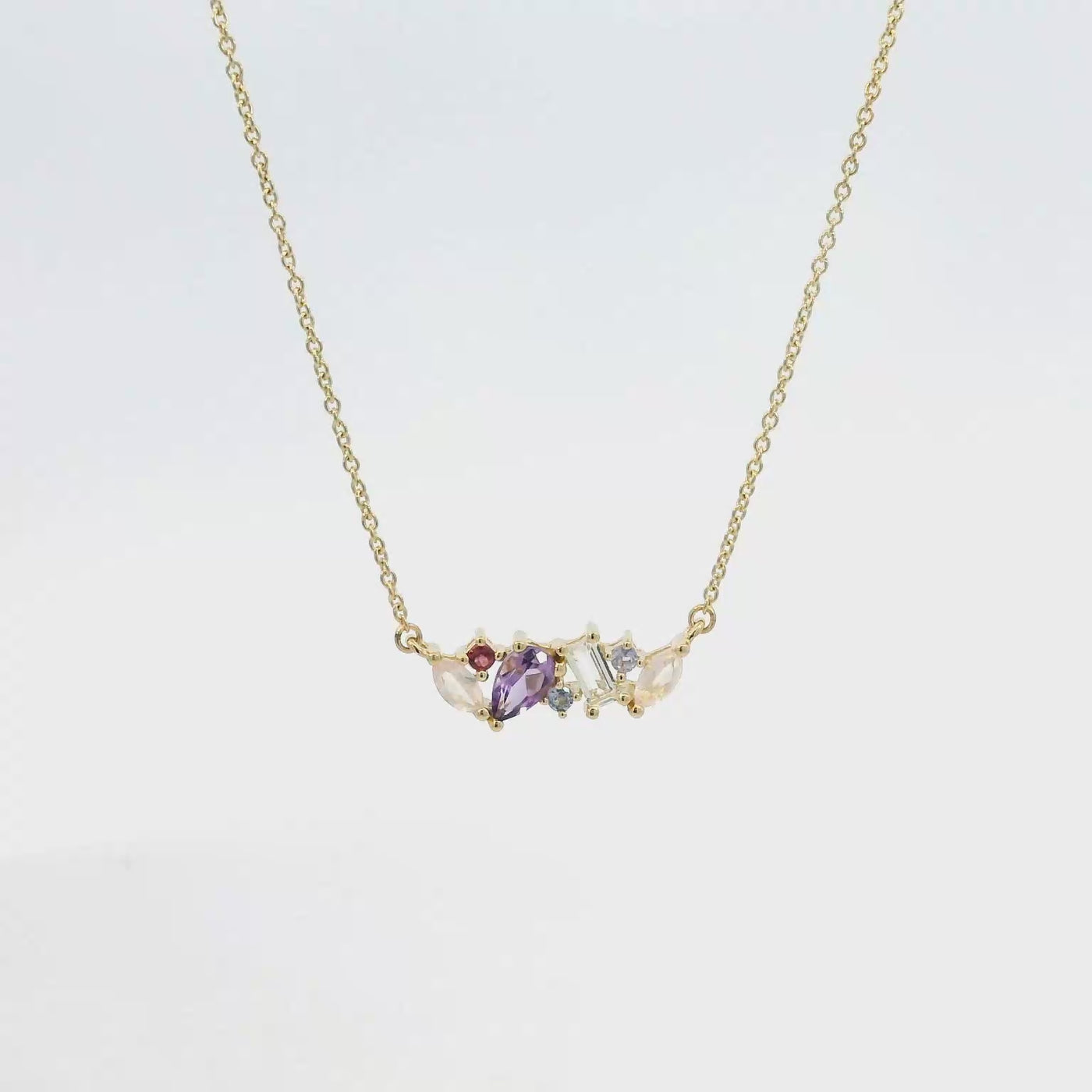 9ct Gold Natural Gemstone Necklace - Amethyst, Tourmaline, Tanzanite, Topaz