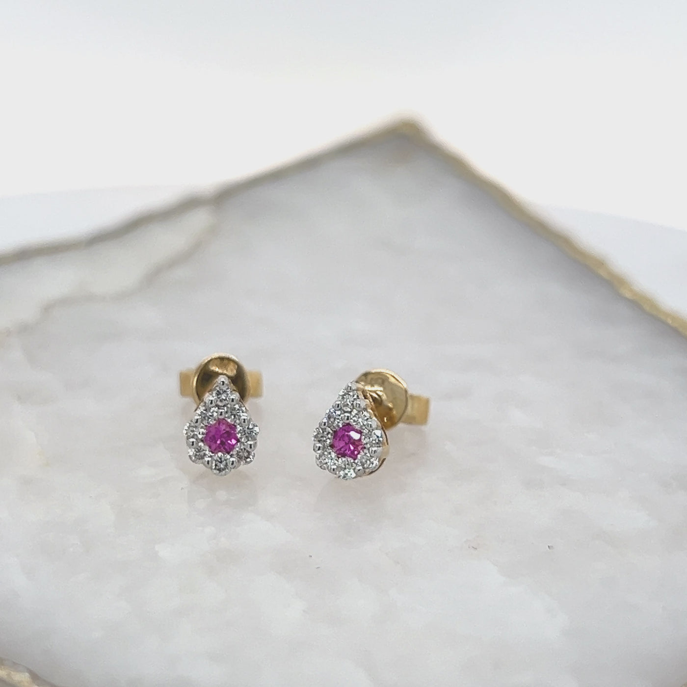 Pink Sapphire & Diamond Teardrop Cluster Stud Earrings.