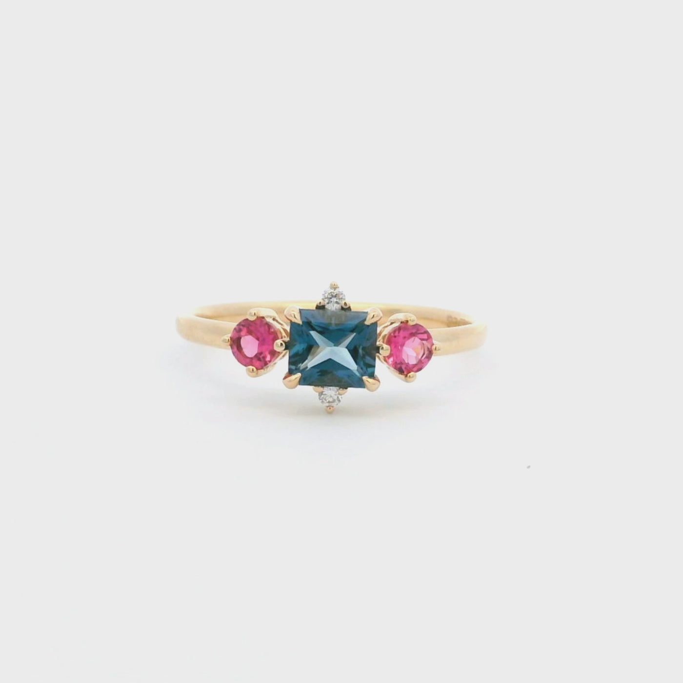 9ct Gold London Blue Topaz & Pink Tourmaline Ring