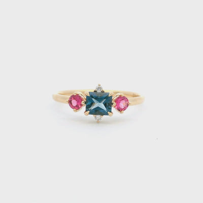 9ct Gold London Blue Topaz & Pink Tourmaline Ring