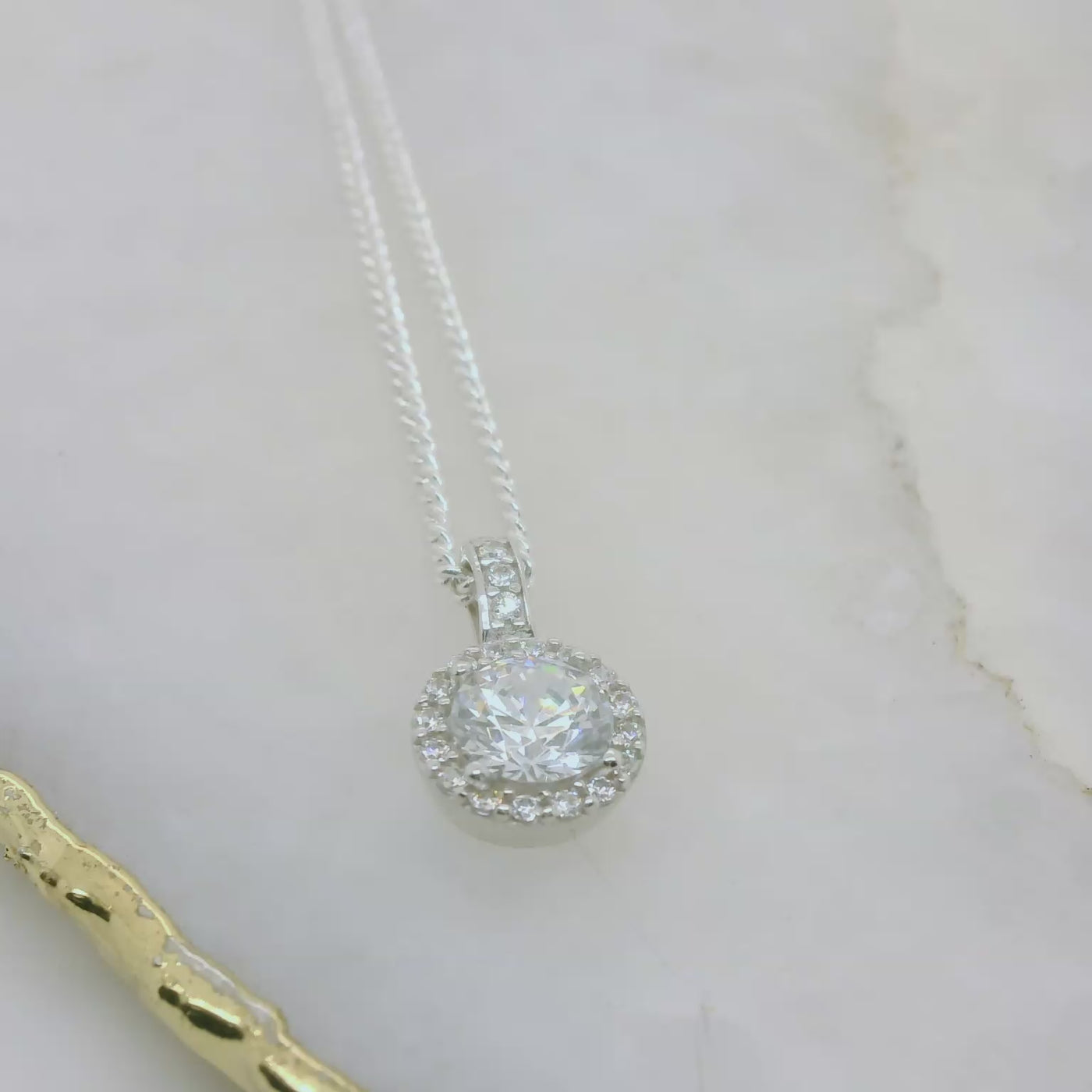 9ct White Gold CZ Halo Cluster Pendant