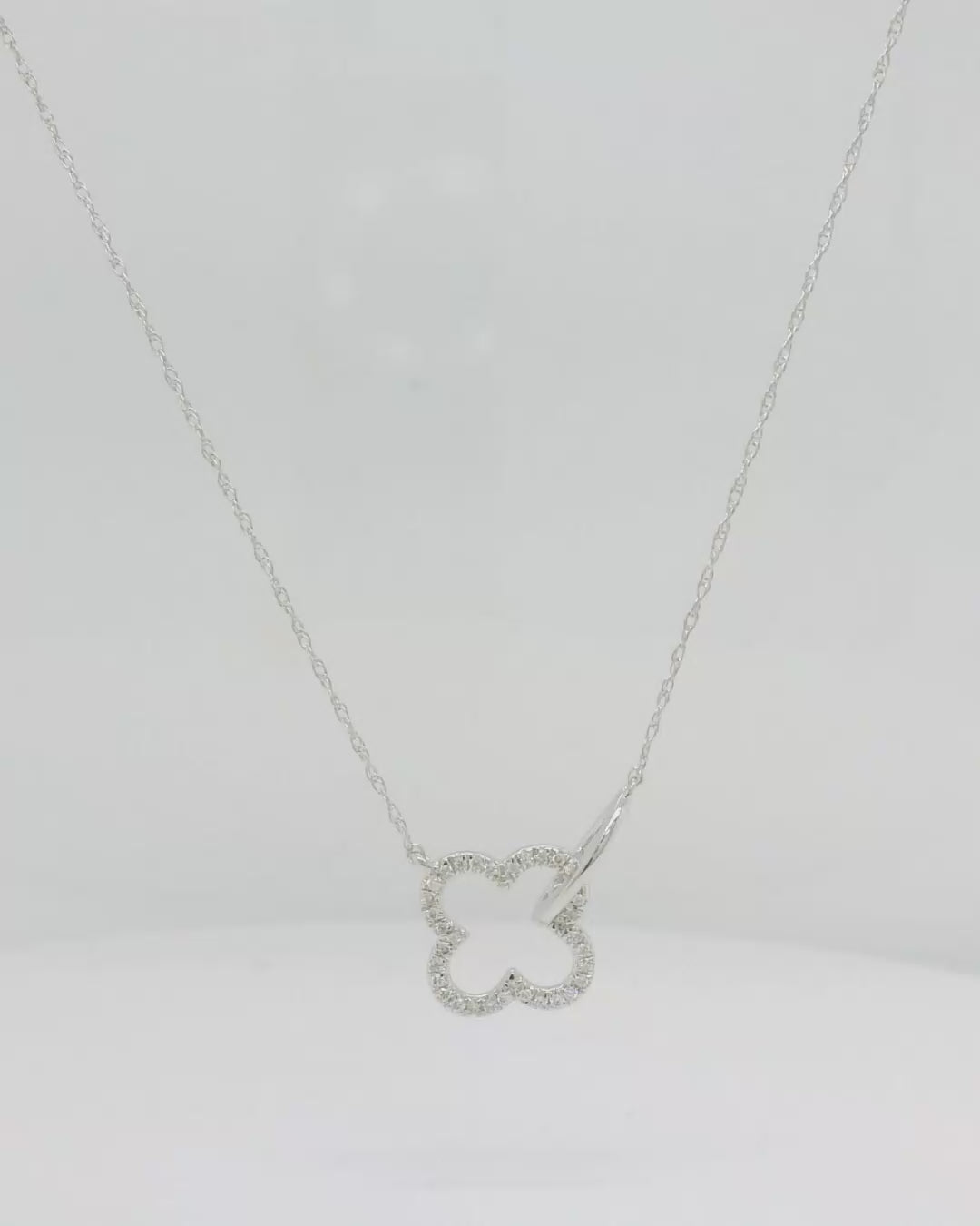 9ct White Gold Diamond Clover & Oval Loop Necklace