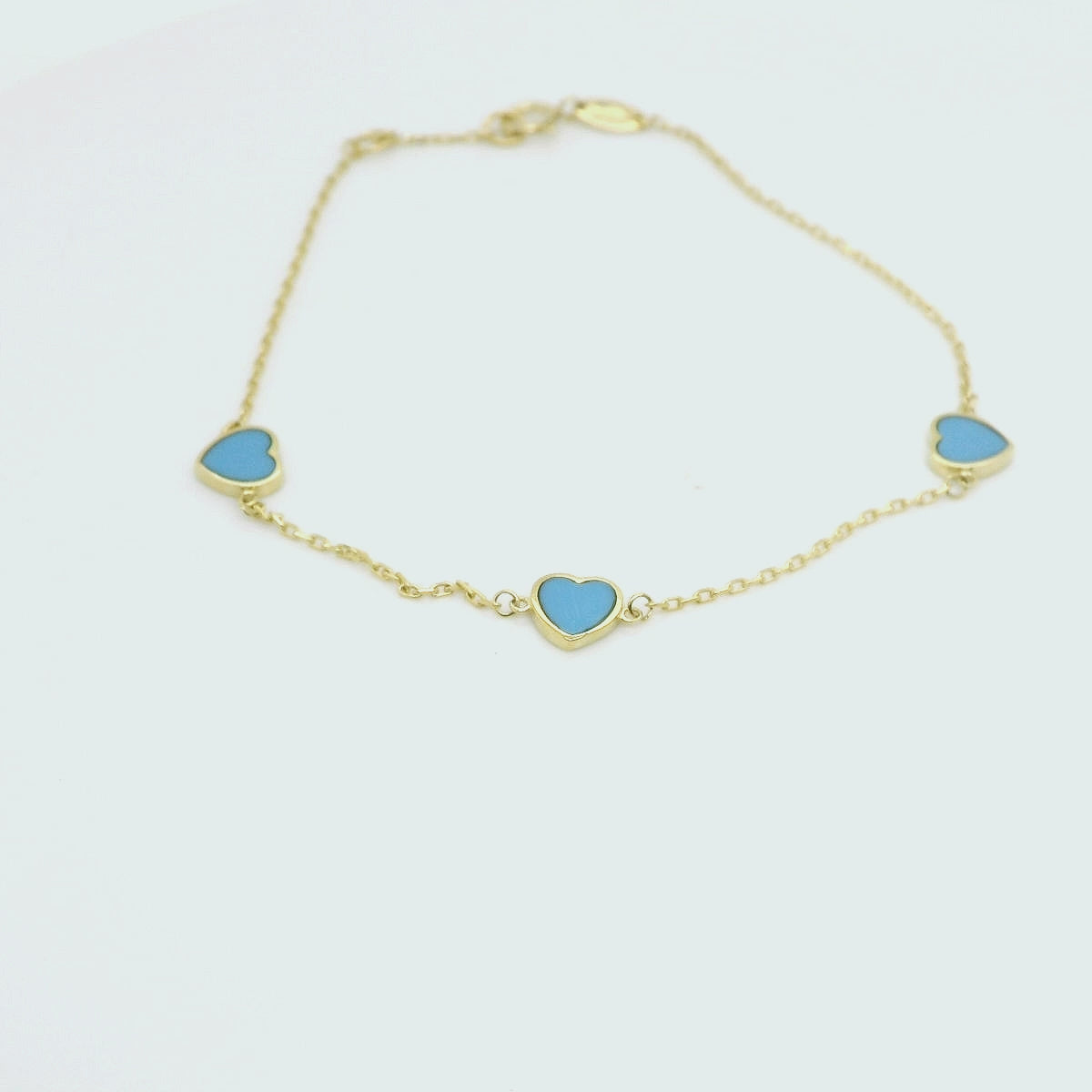 9ct Yellow Gold Turquoise Heart Bracelet