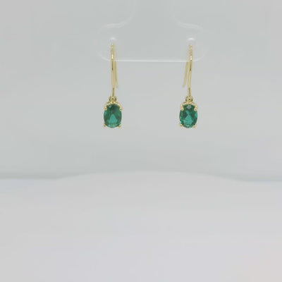 Emerald Oval Drop Earrnigs with 9ct Yellow gold fittings.